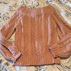 Falls Creek Off-the-Shoulder Cable Knit Sweater - Blush